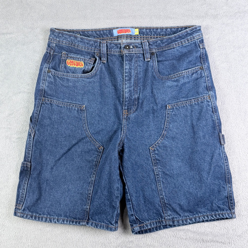 Empyre Mens Blue Denim Carpenter Shorts Loose Fit Skate Utility Size 34 ZU1543
